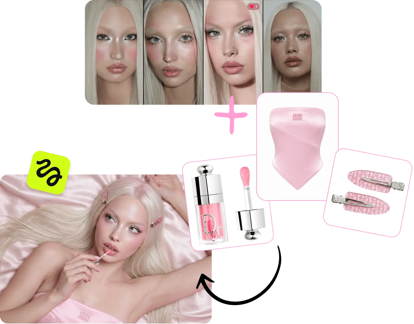 AI-generated beauty close-ups and product references